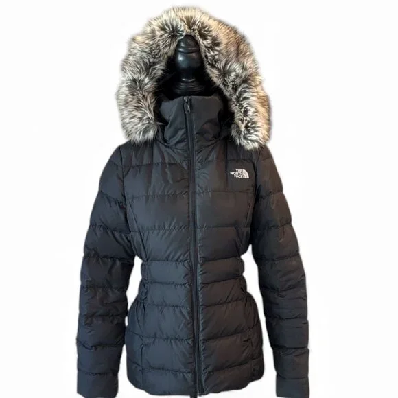 North Face Gotham Black Down Puffer Jacket With Faux Fur Hood Size XS - Picture 1 of 16
